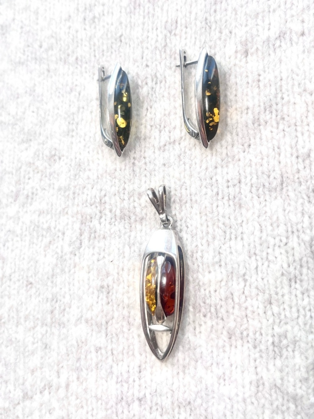 Vintage Baltic Amber Set - Green & Cognac/Honey Reversible Swivel - .925 Silver